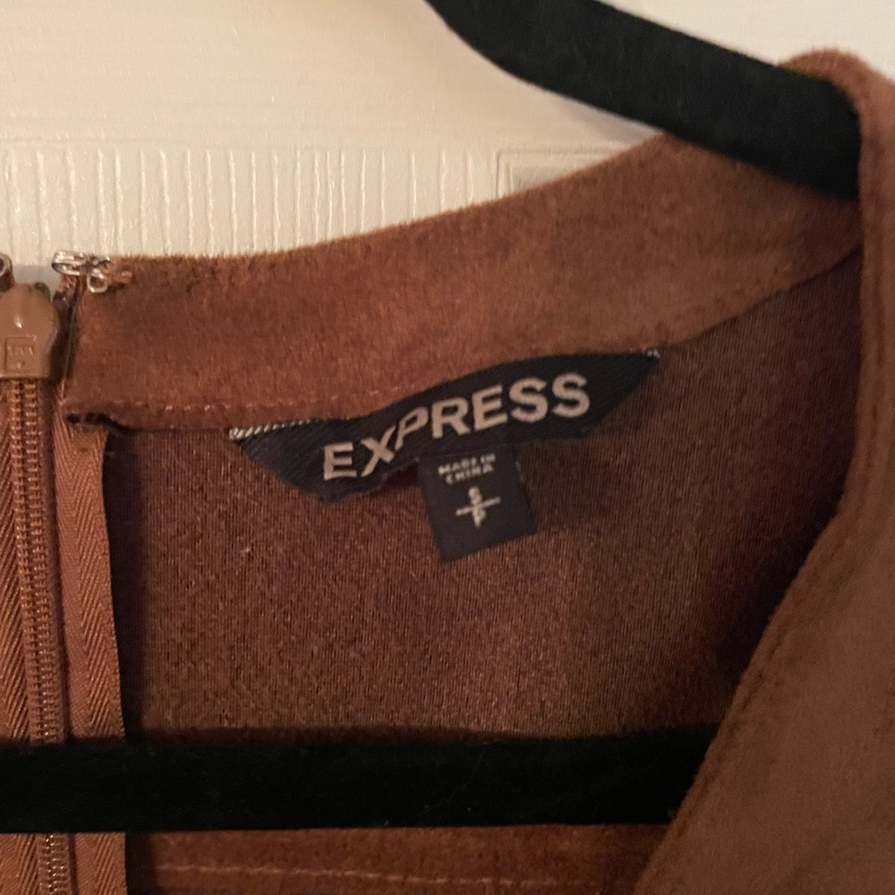 Express Tan Fringe Suede Shift Dress - Picture 3 of 5